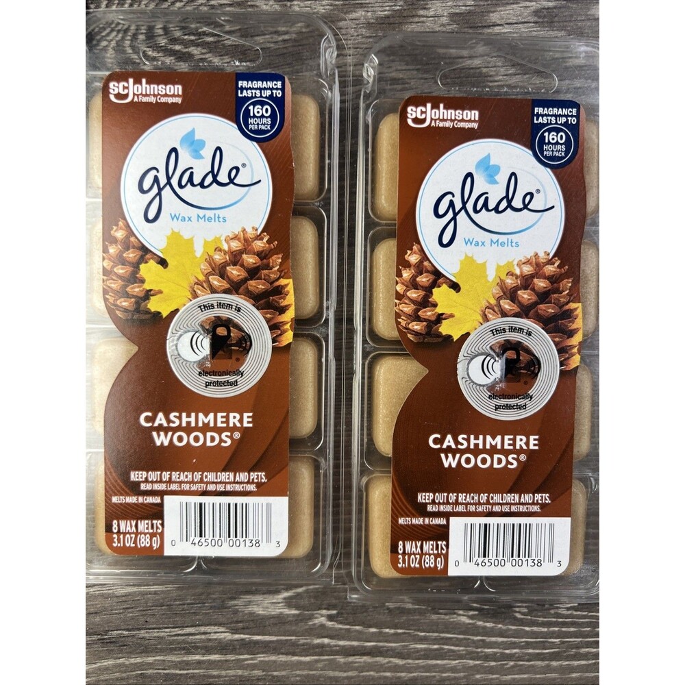 2 X Glade Cashmere Woods Wax Melts 16 Total Scented
